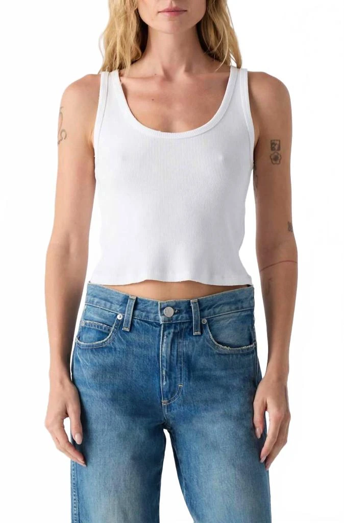 AMO Crop Rib Tank Top In White 1