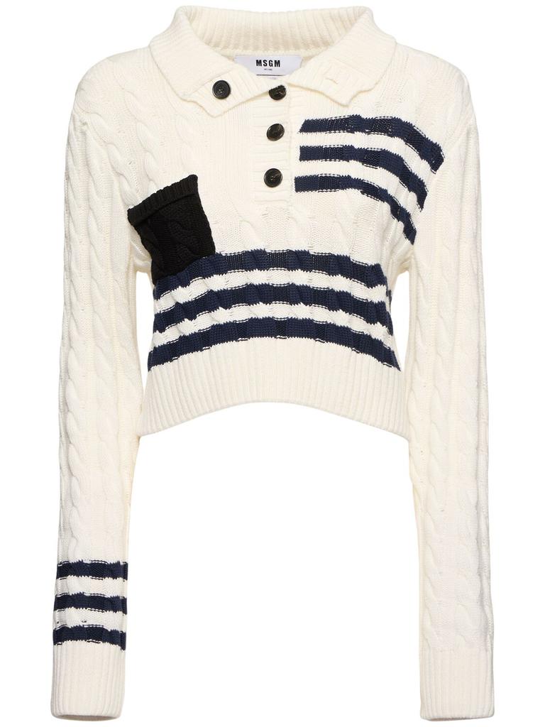 【送料&関税込】MSGM Stripe Ribbed Knit Sweater MSGM Striped Cable Knit Crop Polo Sweater - Sweaters
