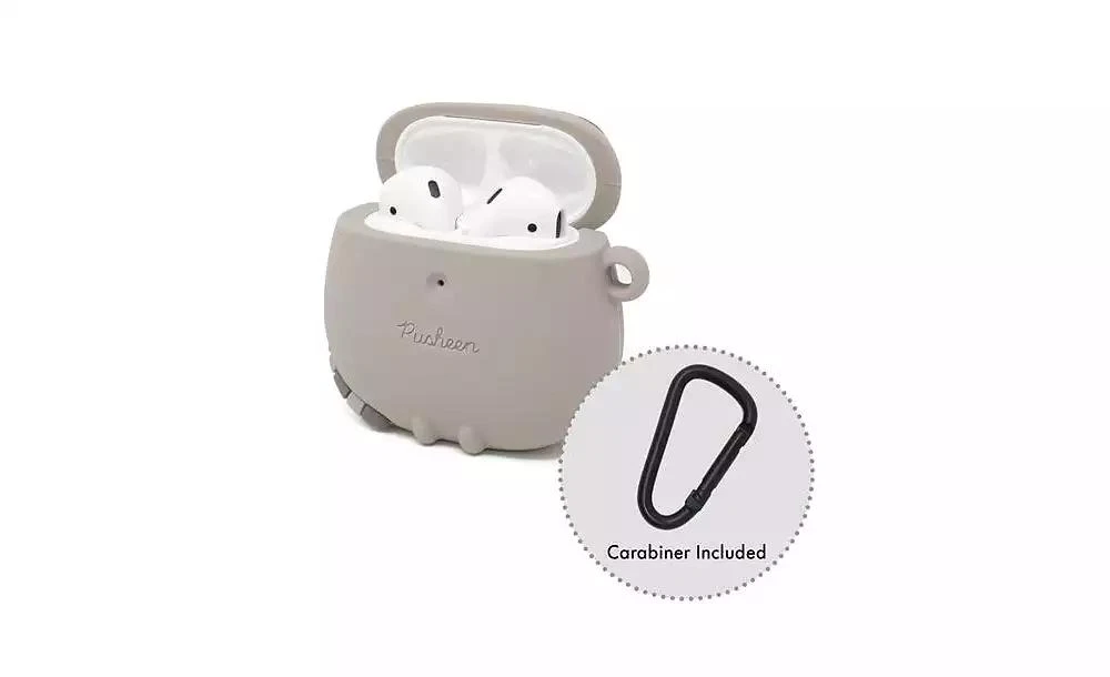 Pusheen iFace x The Cat Cute Compatible with Apple AirPods 1 and 2 Generation - Silicone Figure Protective Case With Carabiner Clip Wireless Charging 4