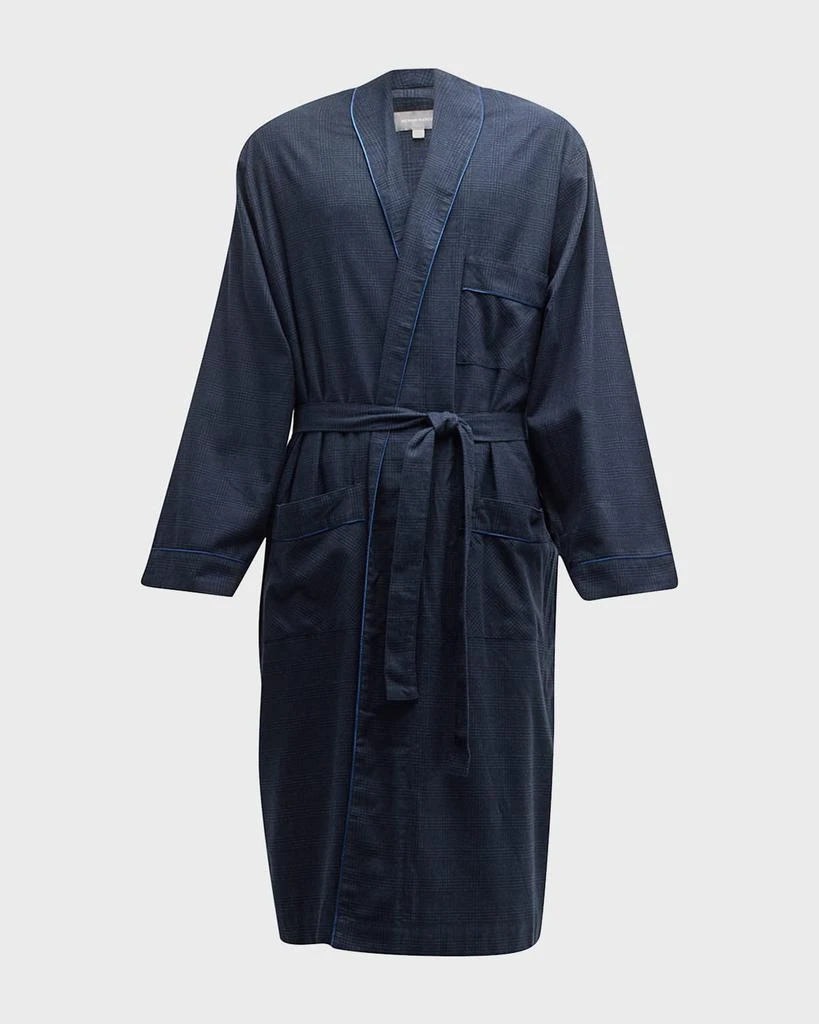 Neiman Marcus Men's Cotton-Cashmere Brushed Flannel Plaid Robe 1