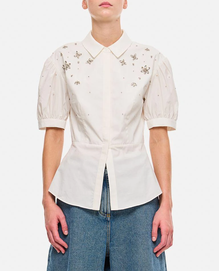 Self Portrait White Cotton Embellished Top 1