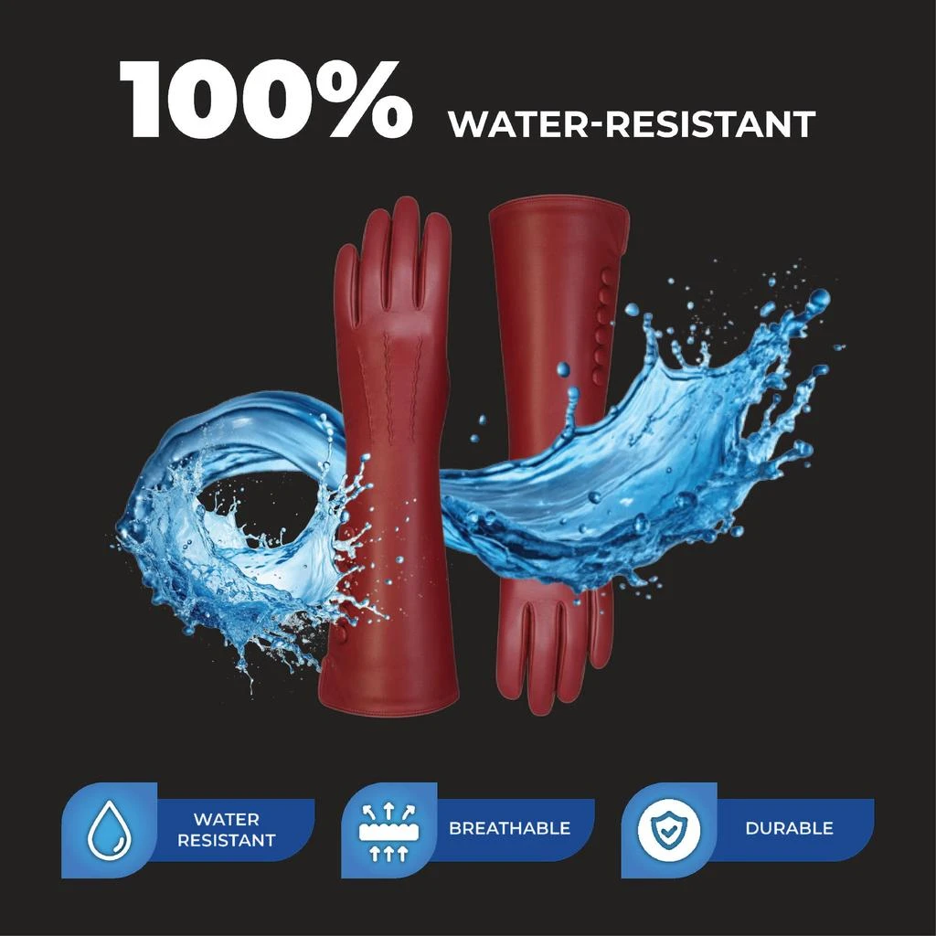 Infinity Leather Womens Long Red Italian Leather Soft Wool Lining Winter Button Design Driving Gloves 5