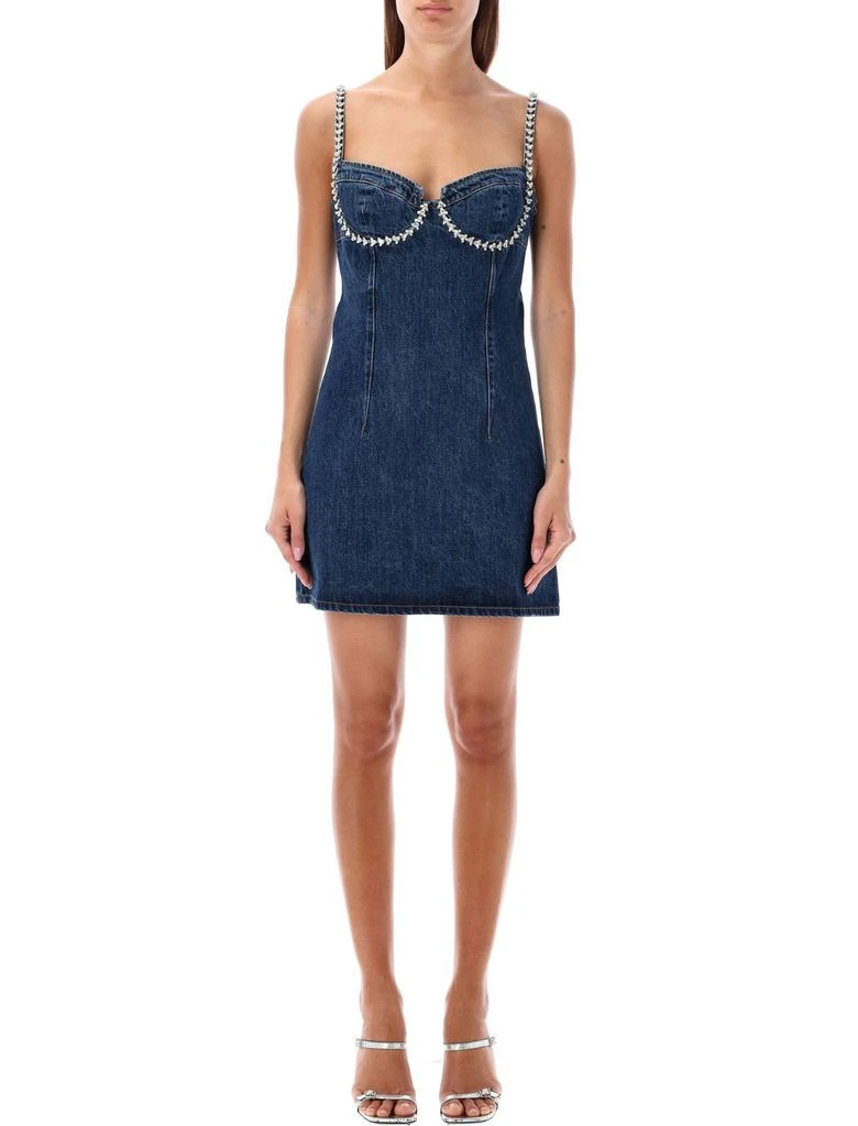 Self Portrait Self-Portrait Embellished Denim Flared Mini Dress 1