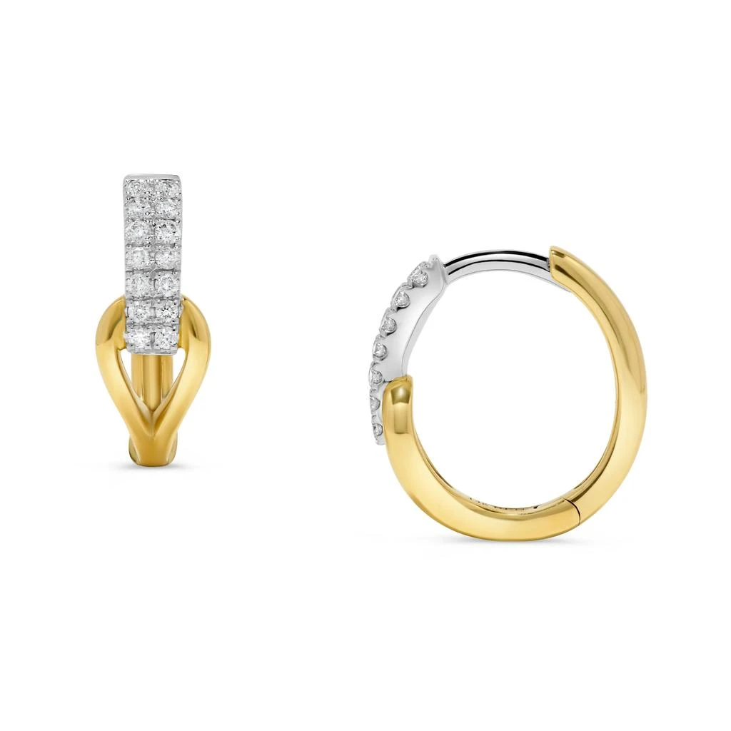 H.J. Namdar 0.16 ct tw Two Row Round Diamond Link Huggie Earrings 14K Two Tone Gold Natural Diamonds