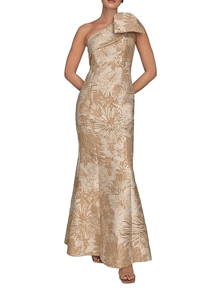 Donna Karan Floral Brocade One-Shoulder Gown