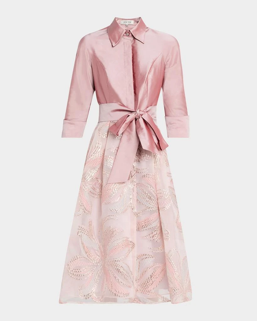 Teri Jon Taffeta & Organza Jacquard Midi Shirtdress 1