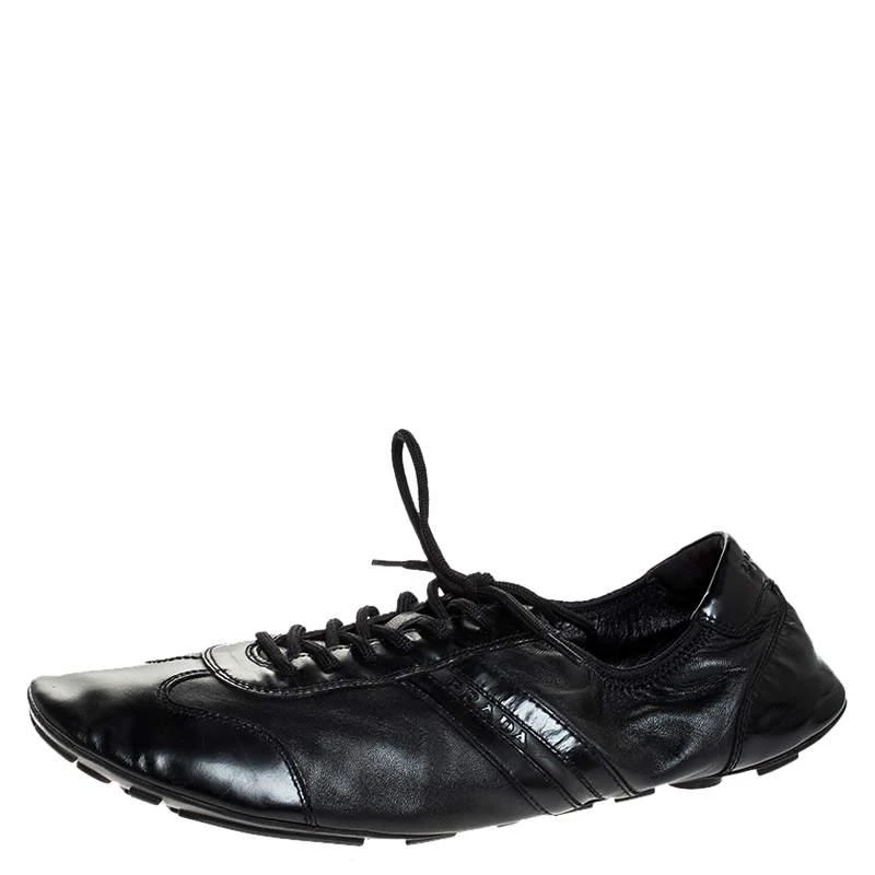 Prada Prada Black Leather and Patent Leather Lace Up Sneakers Size 41 1