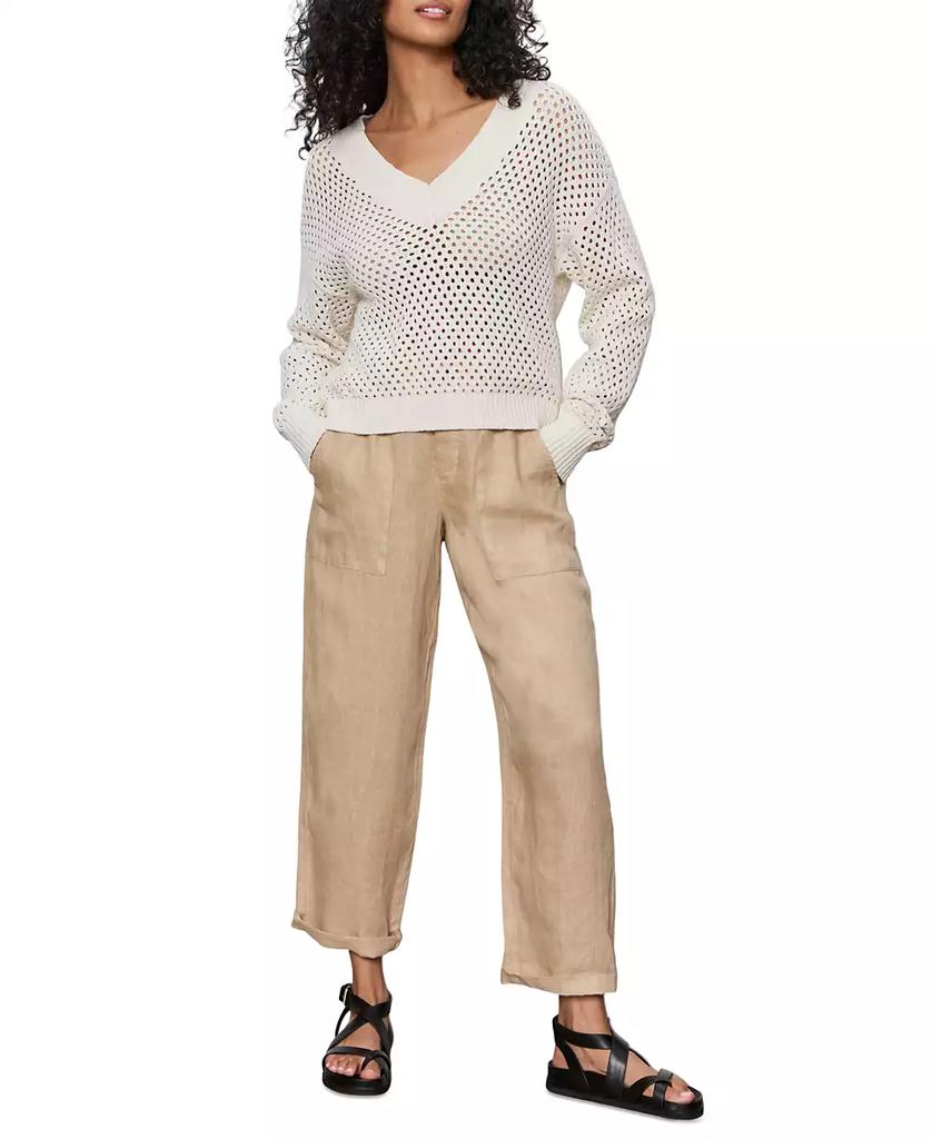 Sanctuary Women's Airy Openwork Cotton V-Neck Sweater