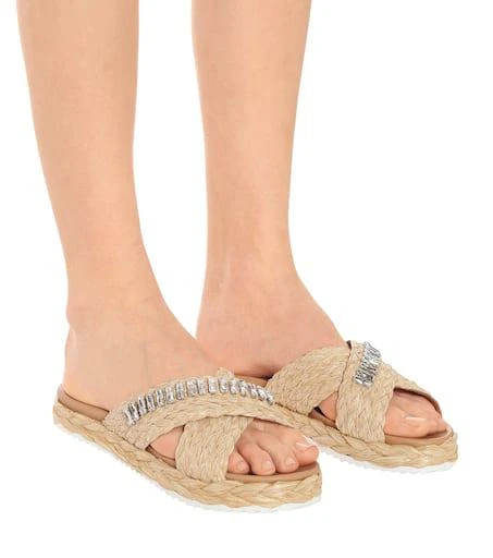 Prada Embellished straw sandals 4