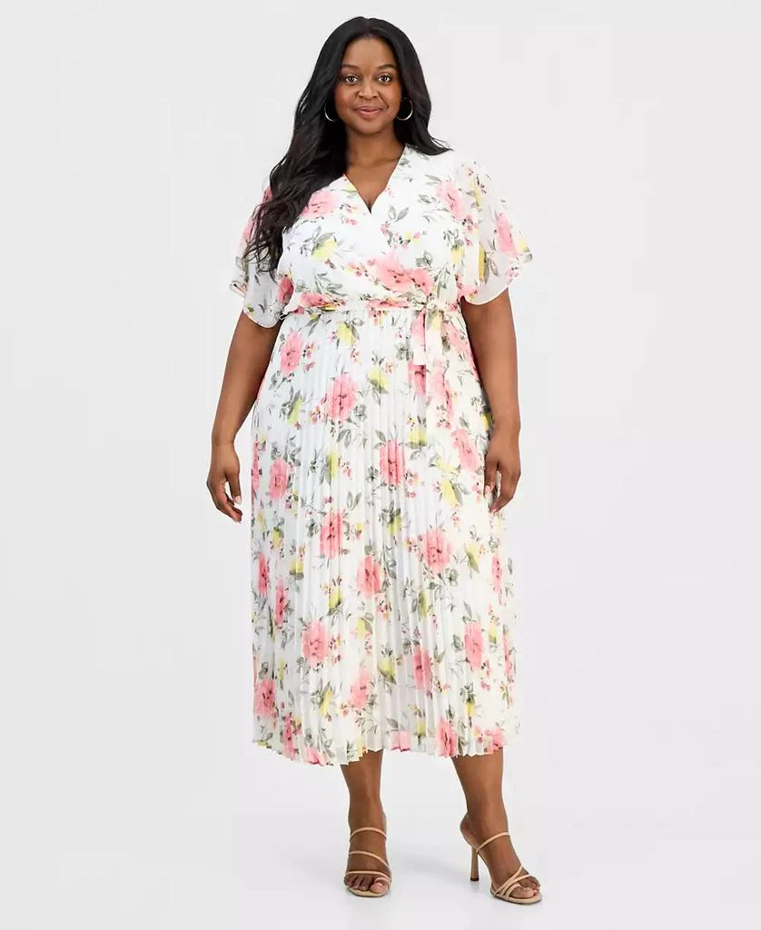 women's sandra darren sleeveless surplice pleated maxi dress Sandra Darren Surplice Midi Dress