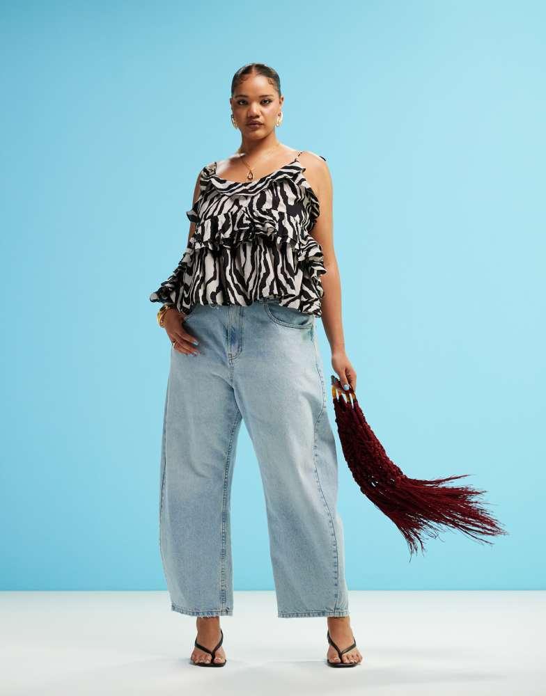 ASOS ASOS DESIGN Curve ruffle cami top with tie straps in zebra print