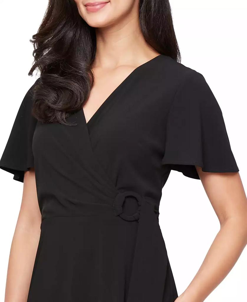 SL Fashions Women's Solid-Color Surplice Flutter-Sleeve Dress