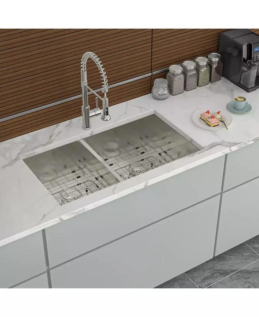 Flynama 33x19x10inch Double Bowl Undermount Kitchen Sink Stainless Steel 16 Gauge 50 50 Split 3