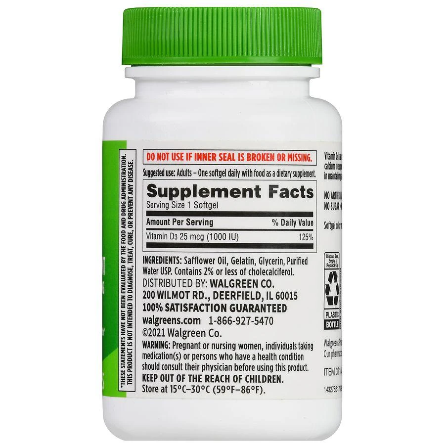 Walgreens Vitamin D3 25 mcg (1000 IU) Softgels (200 days) 4