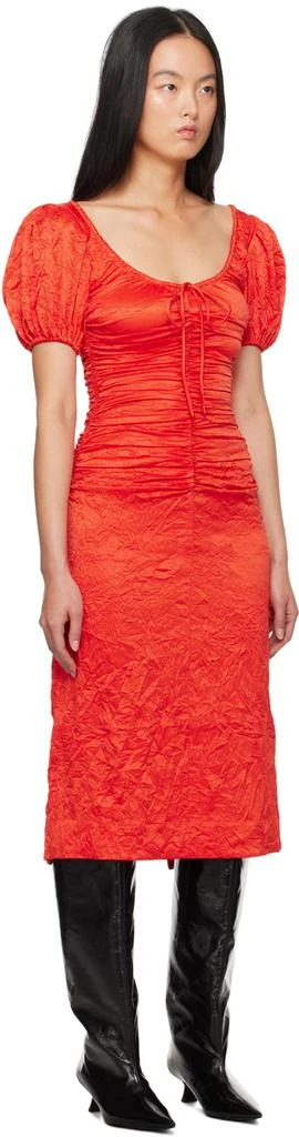 Ganni Red Crinkled Midi Dress 2