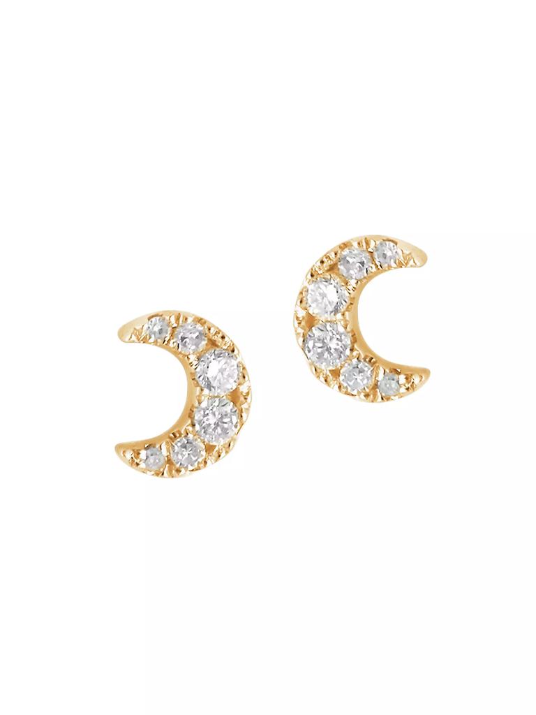 DJULA Magic Touch 18K Yellow Gold & Diamond Moon Stud Earrings