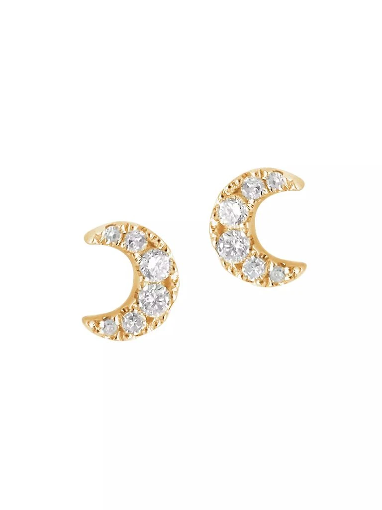 DJULA Magic Touch 18K Yellow Gold & Diamond Moon Stud Earrings 1