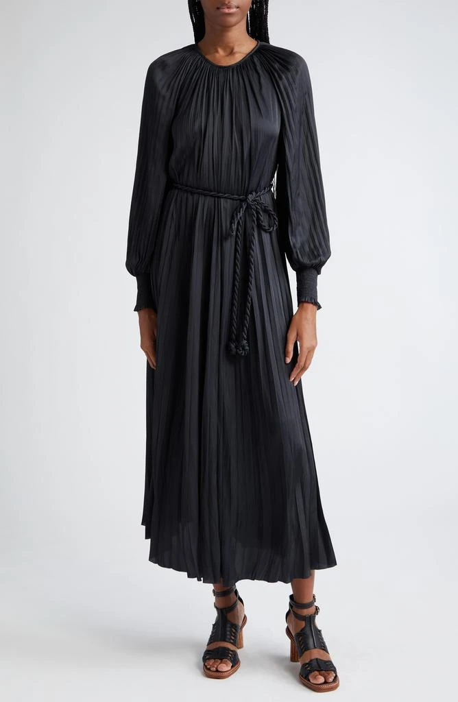 Ulla Johnson Zora Long Sleeve Pleated Satin Maxi Dress 1