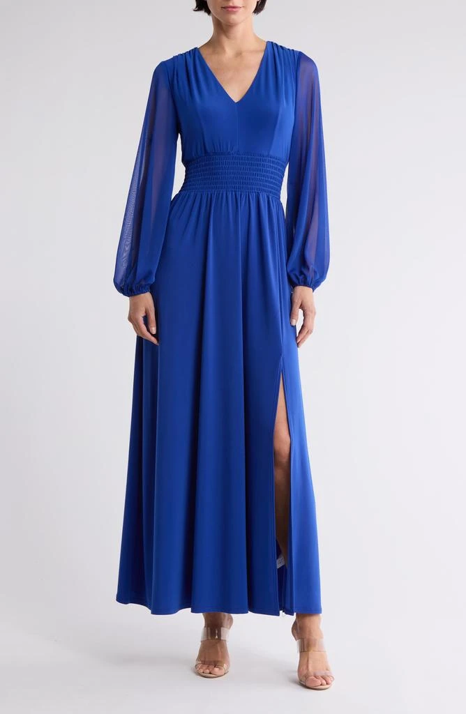 MARINA Pleated Smocked Long Sleeve Chiffon Dress 1