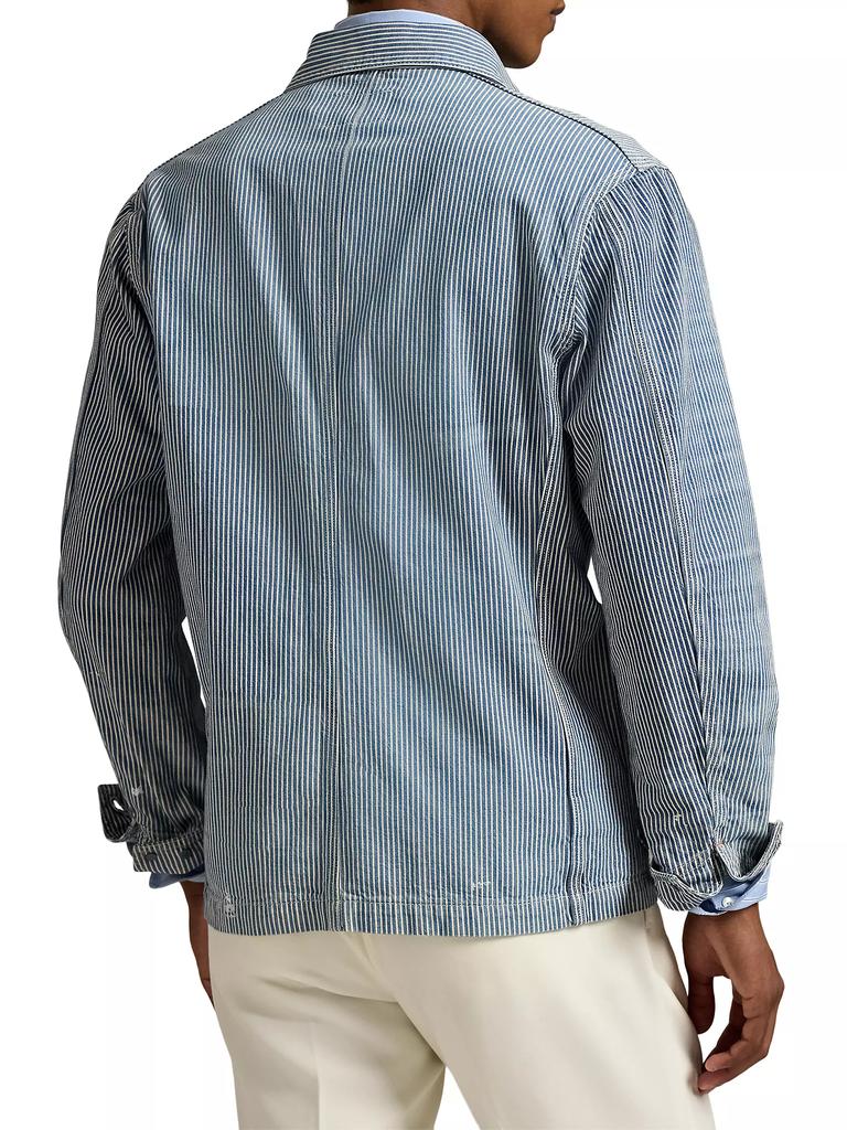 Shop Indigo Hickory-Stripe Utility Jacket on Sale at BeyondStyle