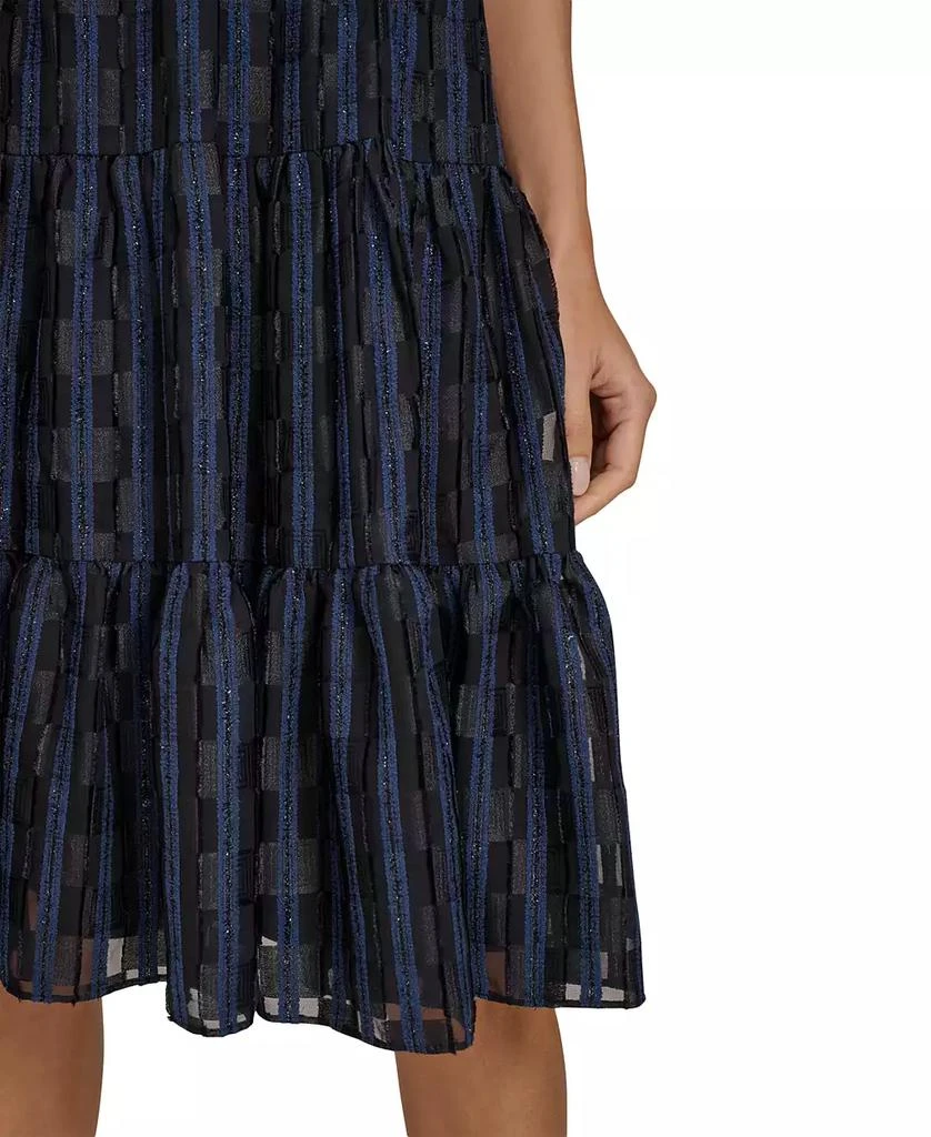 Calvin Klein Women's Checkered Shimmering Tiered A-Line Midi Dress 5