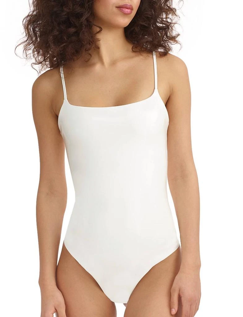 Commando Faux Patent Leather Cami Bodysuit In White 1