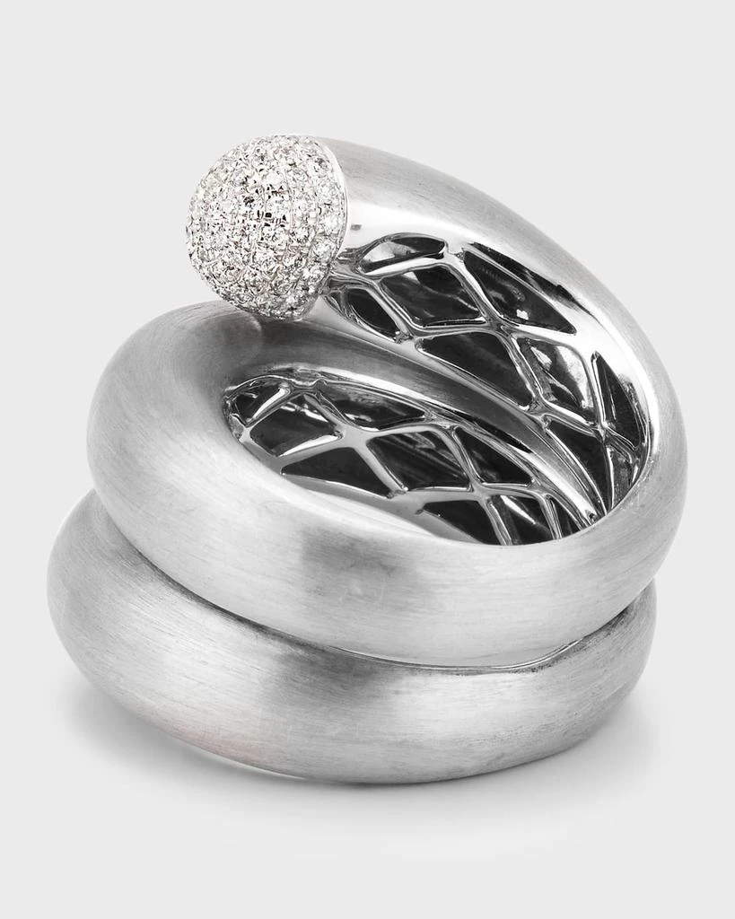 Piranesi 18K White Gold Satin Finish Pave Diamond Swirl Ring, Size 6.5 4