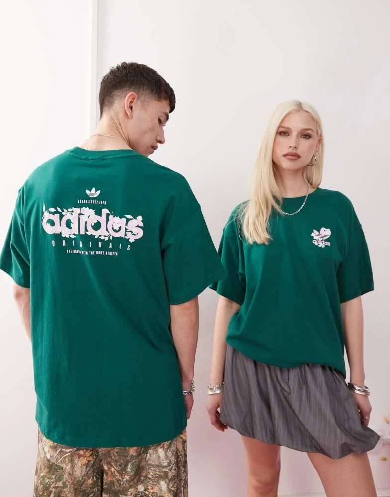 Adidas adidas Originals t-shirt with floral graphic in green 1