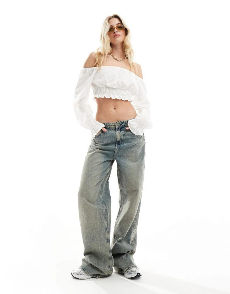 Stradivarius Stradivarius textured off shoulder top in white 2