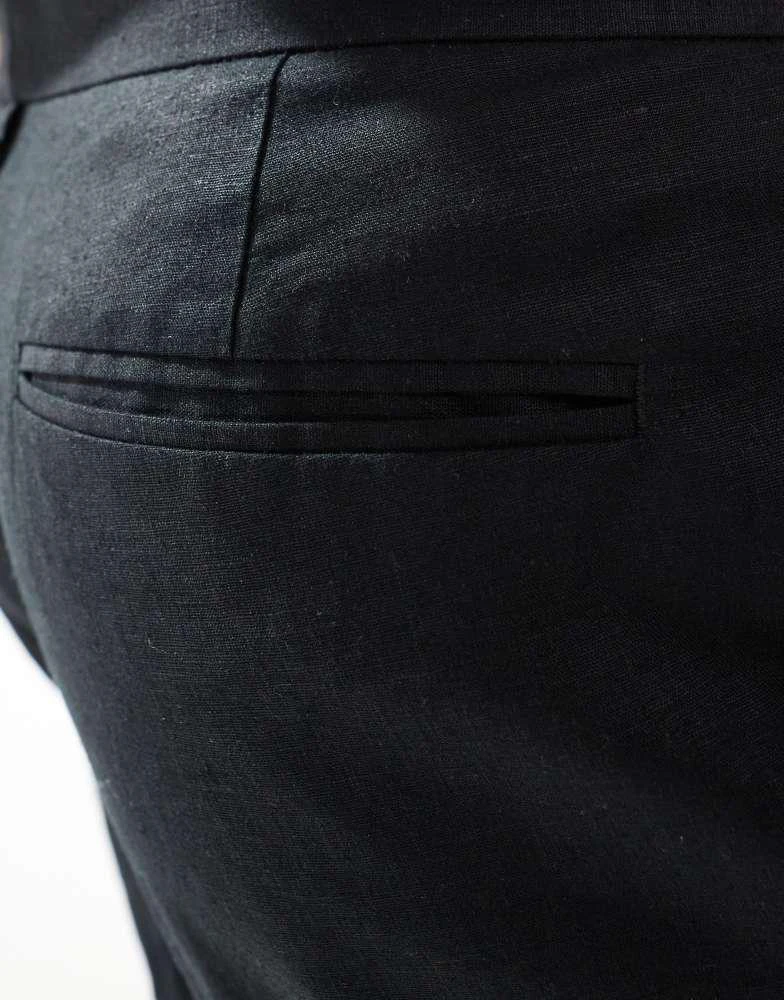 ASOS ASOS DESIGN smart slim fit linen blend trousers in black 5