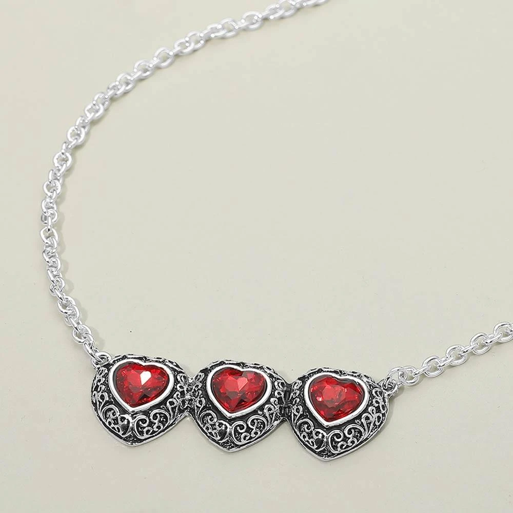 FASHNZFAB Triple Antique Metal Scrollwork Frame Heart Tile Pendant Necklace