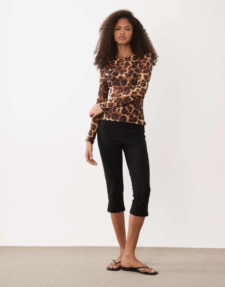 ASOS ASOS DESIGN long sleeve mesh top in leopard print