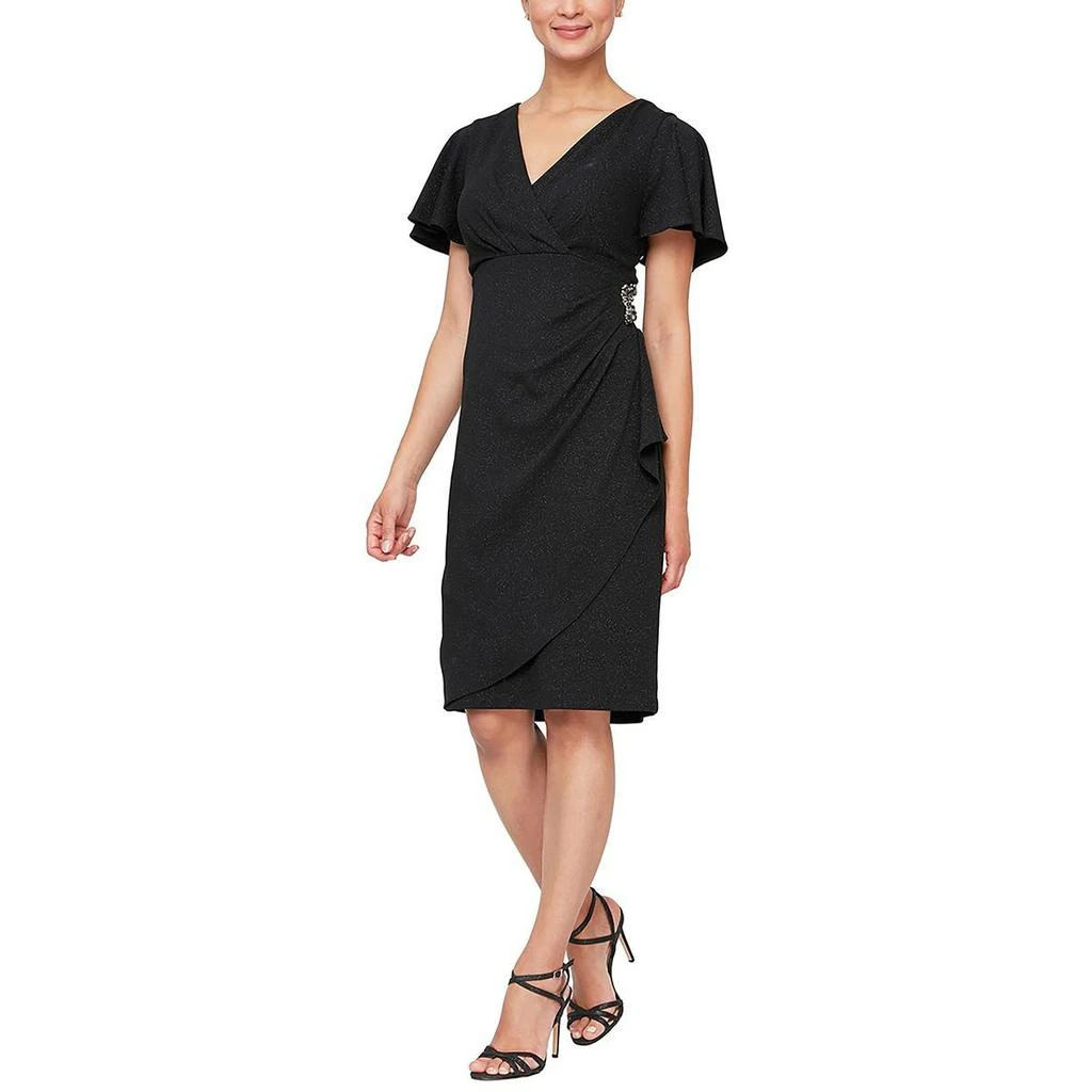 slny fashion dresses SLNY Black Chiffon Layered Cocktail Dress with Chain Detail  SilkRoll