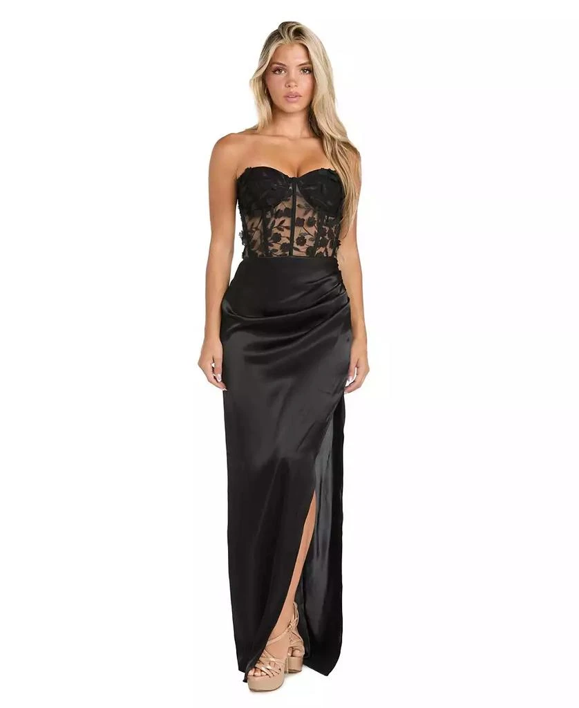 Morgan & Company Juniors' Strapless Floral-Corset Slit Gown 1