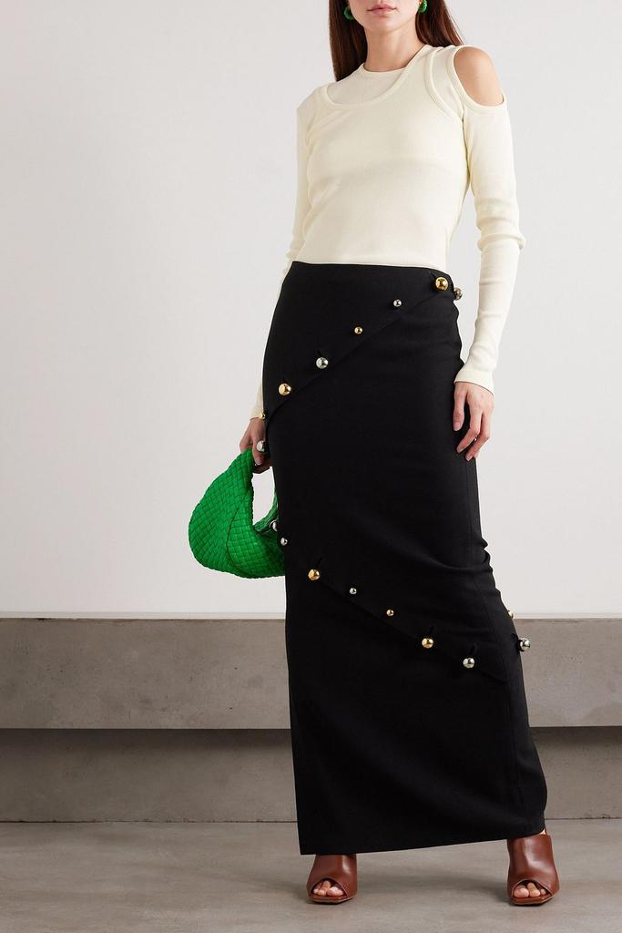A.W.A.K.E. Mode Octopus button-embellished ribbed wool-blend maxi skirt