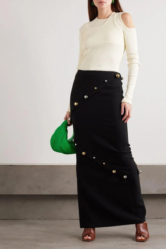 A.W.A.K.E. Mode Octopus button-embellished ribbed wool-blend maxi skirt 2