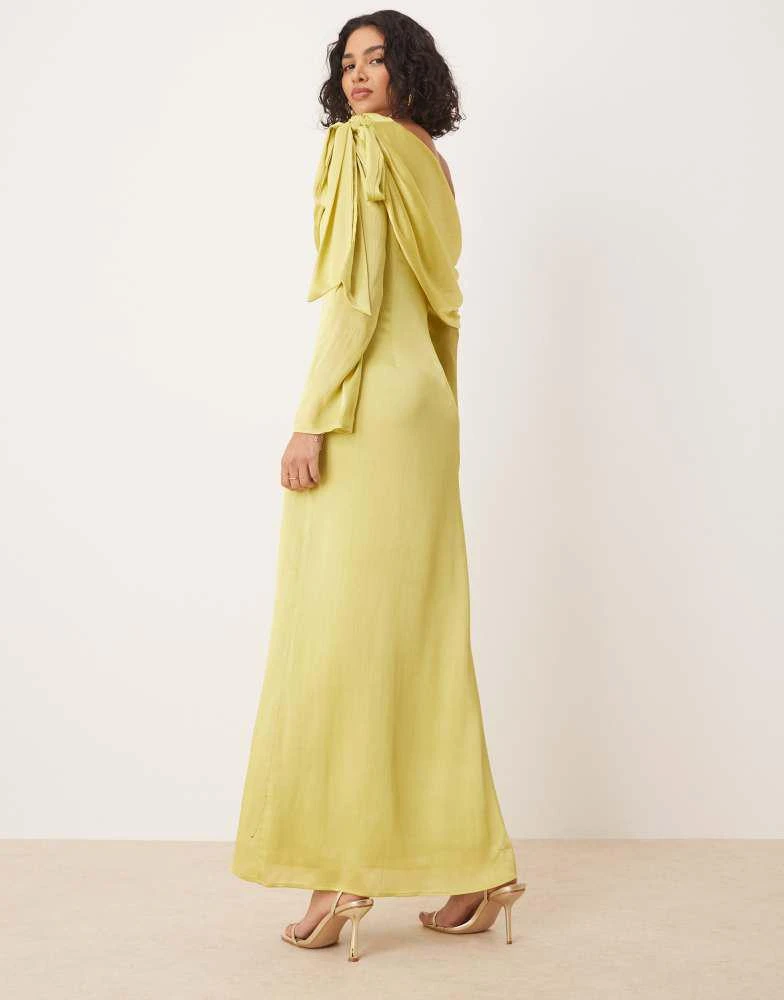 Pretty Lavish Pretty Lavish asymmetric bow chiffon maxi dress in chartreuse 4