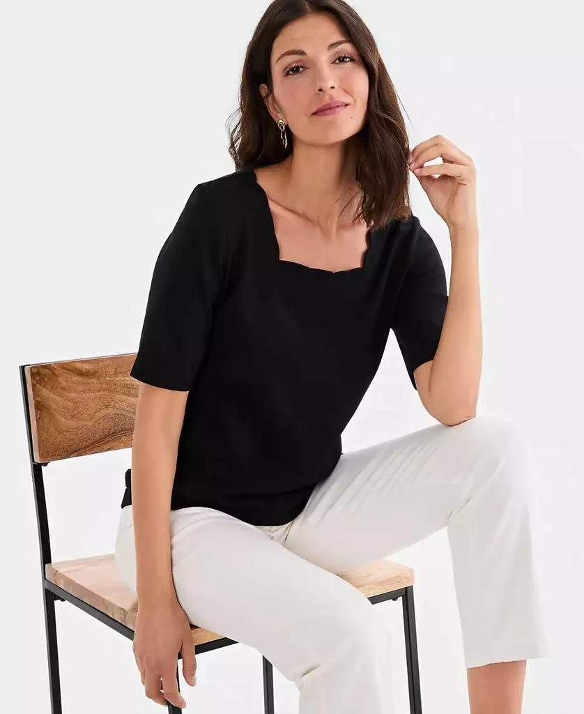 Style & Co Petite Square Neck Cotton Top, Macy's Exclusive