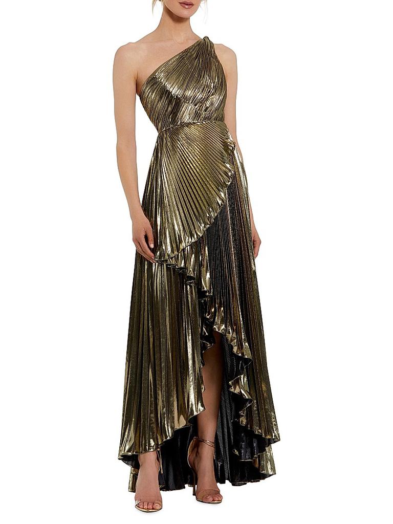 MAC DUGGAL サテン ドレープガウン Faux Wrap & High Slit Mac Duggal White Satin Sleeveless high Slit Faux Wrap Draped