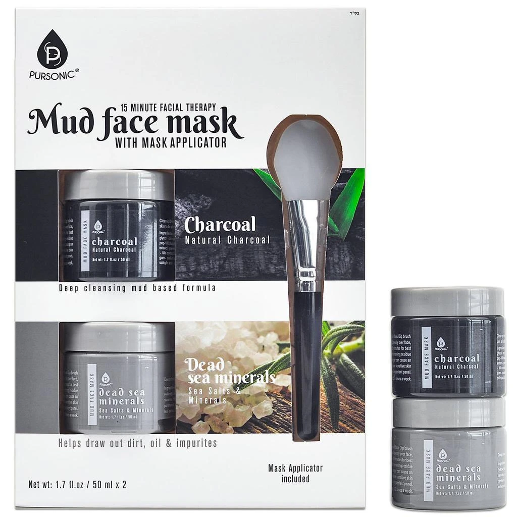 PURSONIC Pursonic 2 Pack Facial Therapy Mud Face Mask with Mask Applicator 1