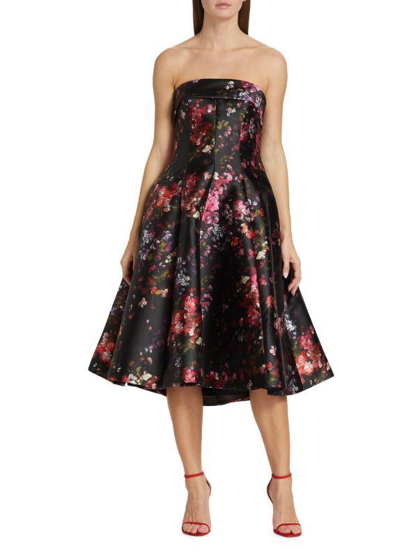 Amsale Mikado Strapless Paneled Cocktail Dress