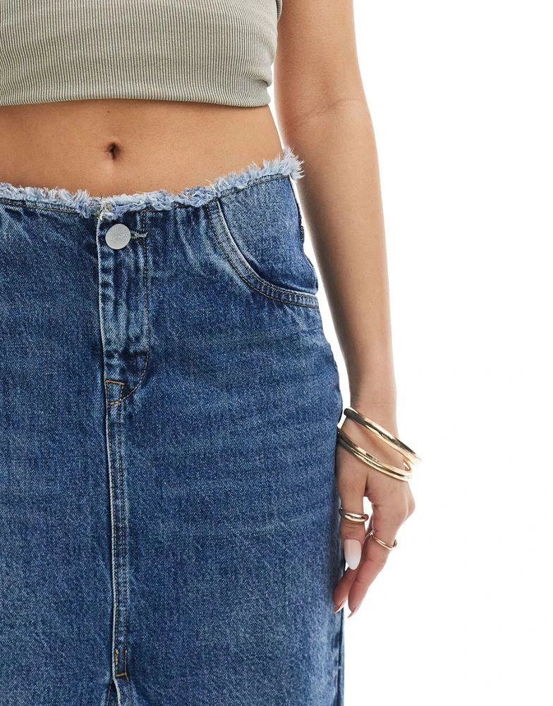 ALL SAINTS AllSaints Cyra double split denim maxi skirt in mid wash blue 4