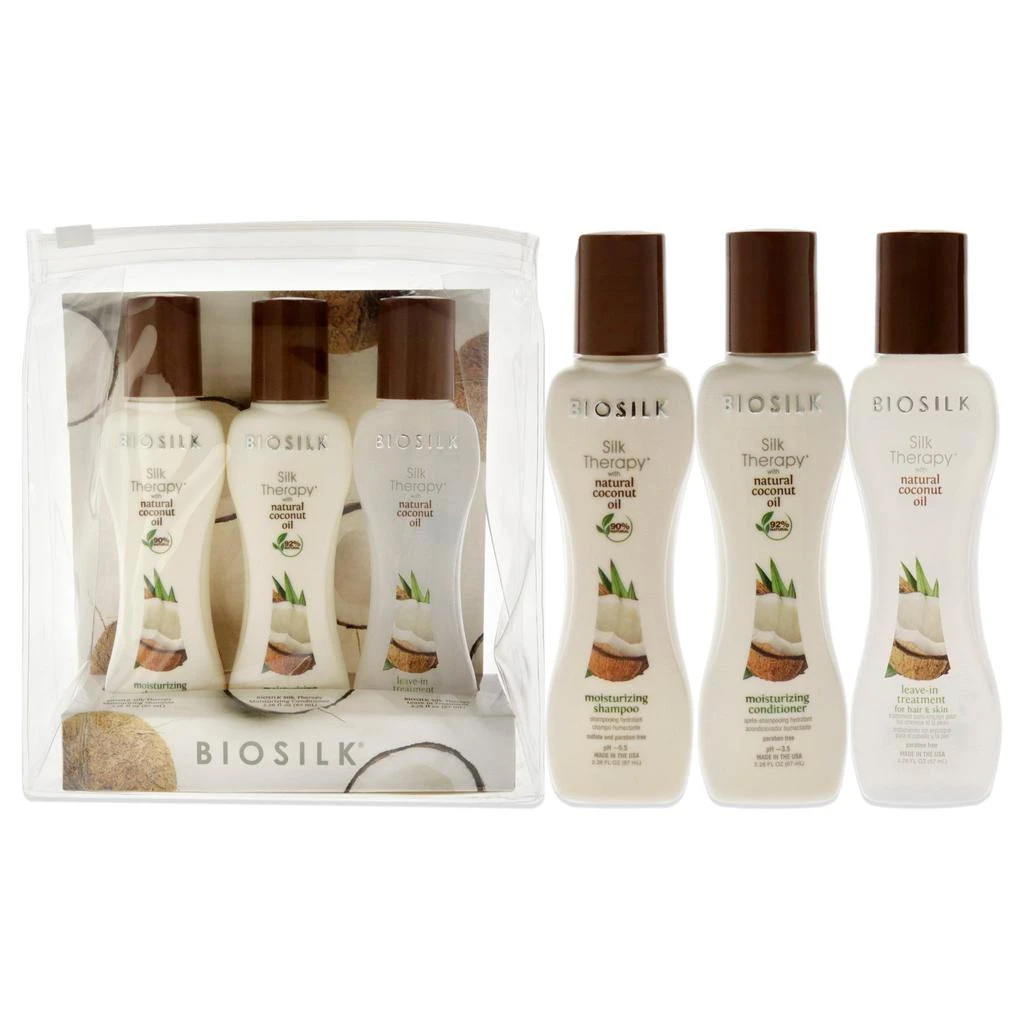 Biosilk Silk Therapy With Natural Coconut Oil Set by  for Unisex - 3 Pc 2.26oz Moisturizing Shampoo, 2.26oz Moisturizing Conditioner, 2.26oz Leave-In Treatment 1
