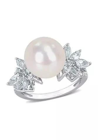 Belk
Co. 11-12mm Cultured Freshwater Pearl and 1 1/5 CT TGW Aquamarine and 1/10 CT TW Diamond Flower Ring in Sterling Silver