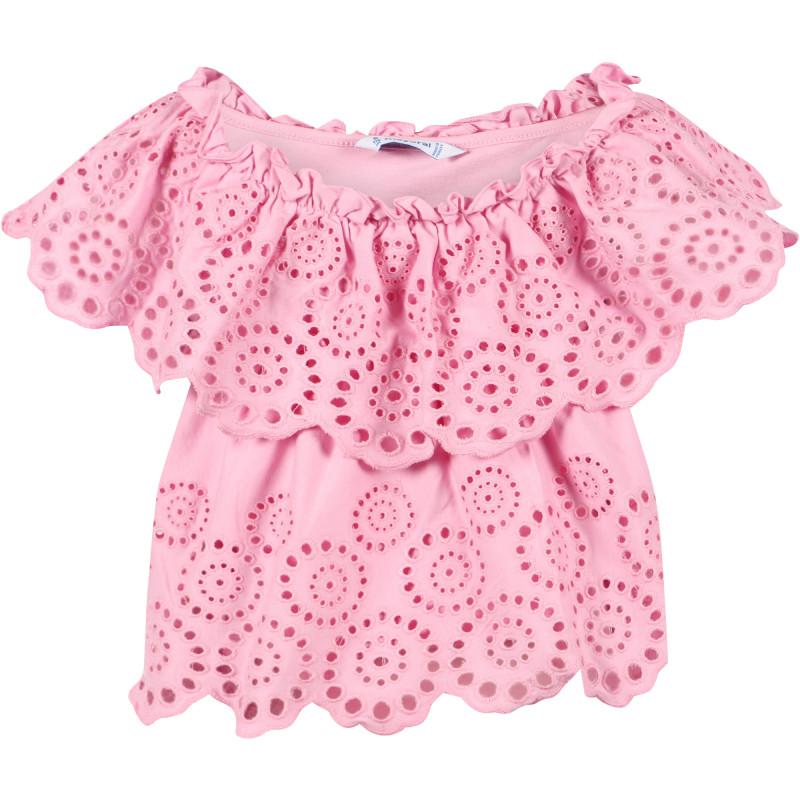 Mayoral Perforated top with ruffle collar in pink