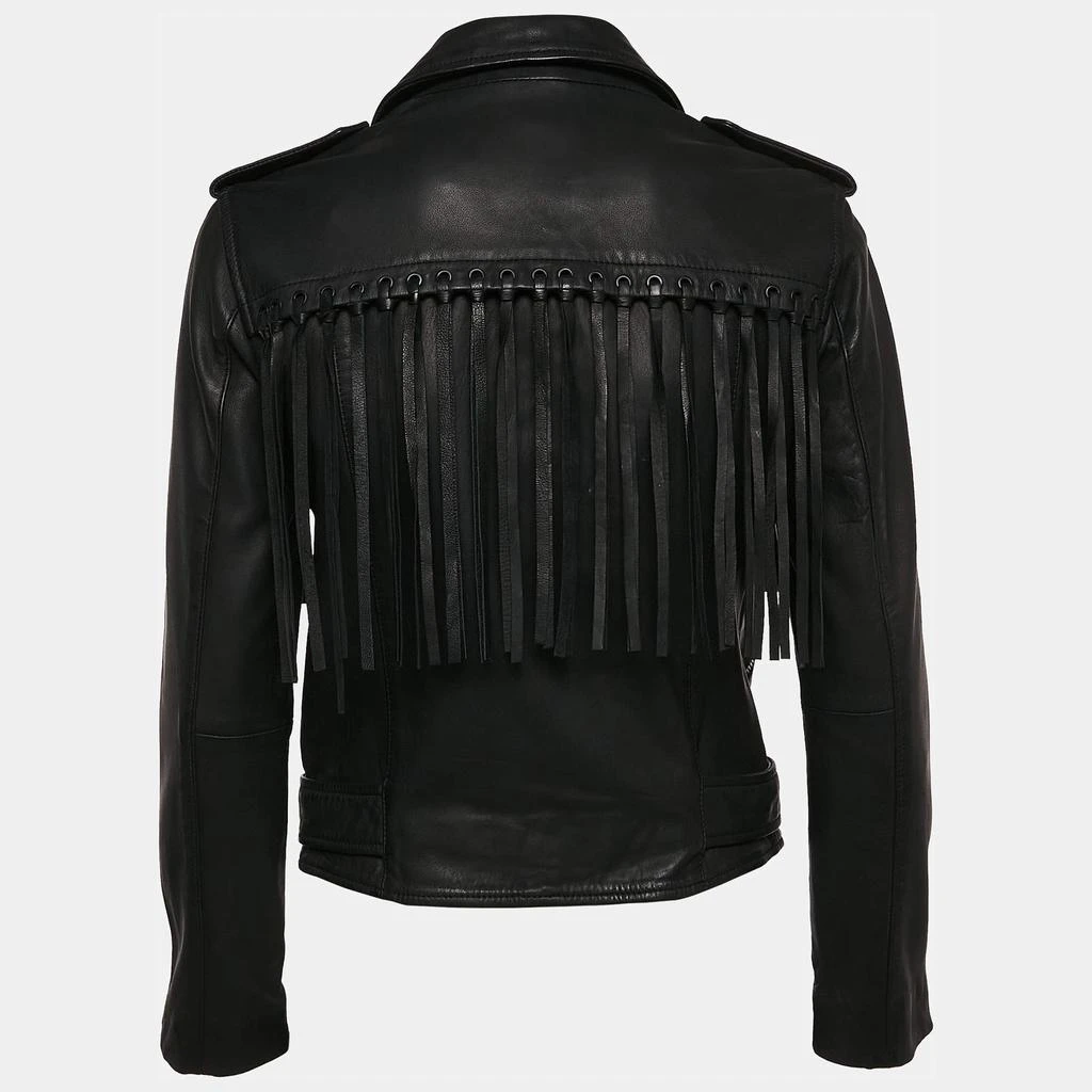 ALL SAINTS All Saints Black Leather Zip-Up Tassel Detail Balfern Biker Jacket S 3