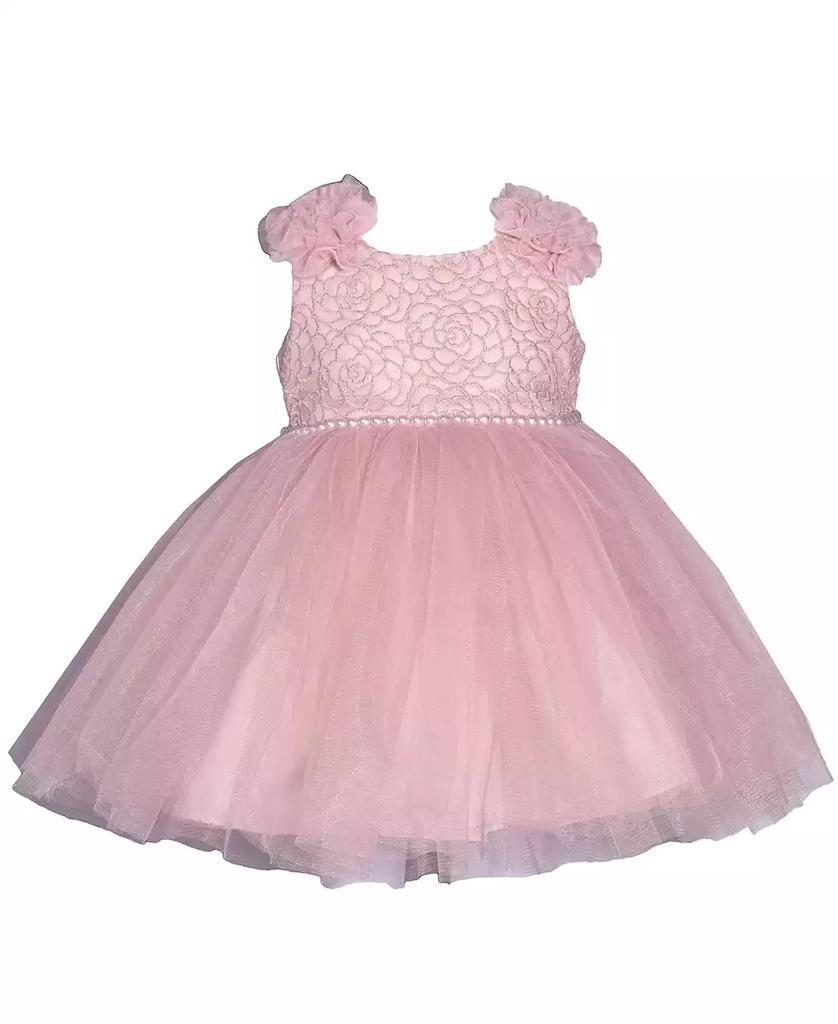 Bonnie Baby Baby Girls Sleeveless Embroidered Bodice Dress with Mesh Skirt
