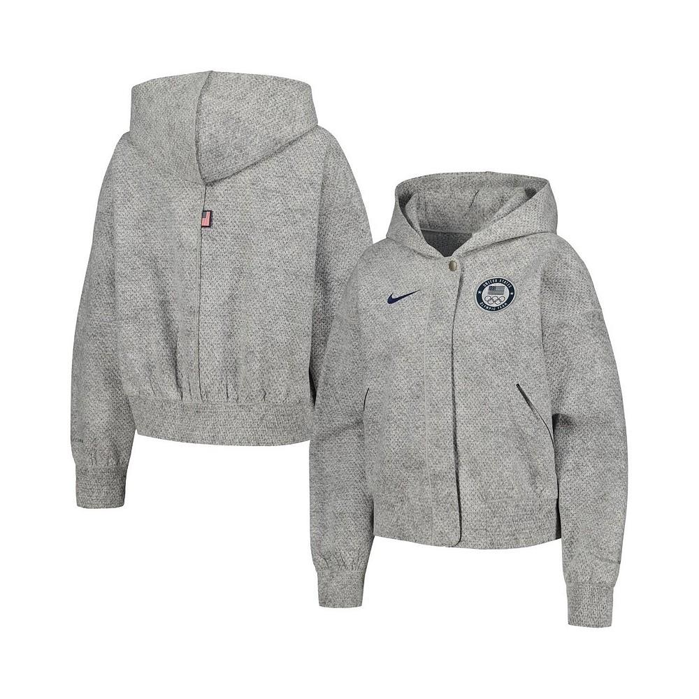Nike Women's Gray Team USA Media Day Oversized Cropped Hoodie Performance Full-Zip Jacket