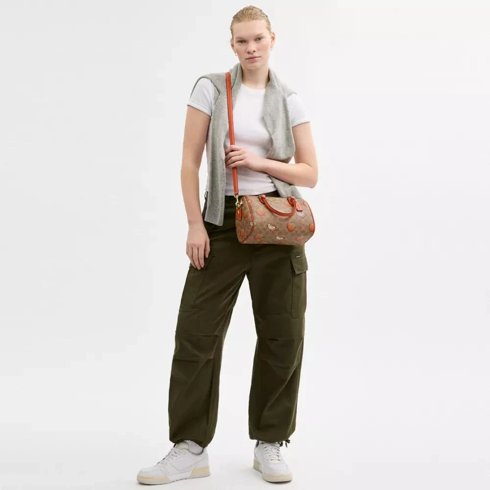 Coach Rowan Satchel Bag In Signature Canvas With Orange Print 4