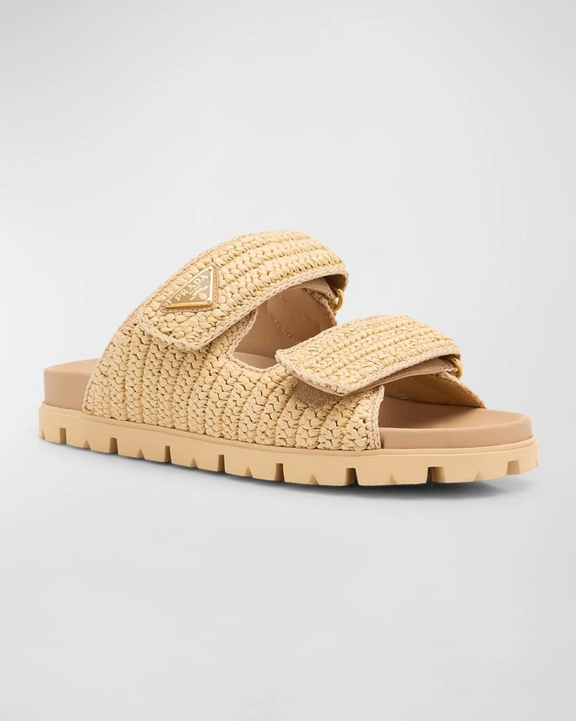 Prada Fussbett Raffia Dual Buckle Slide Sandals 3